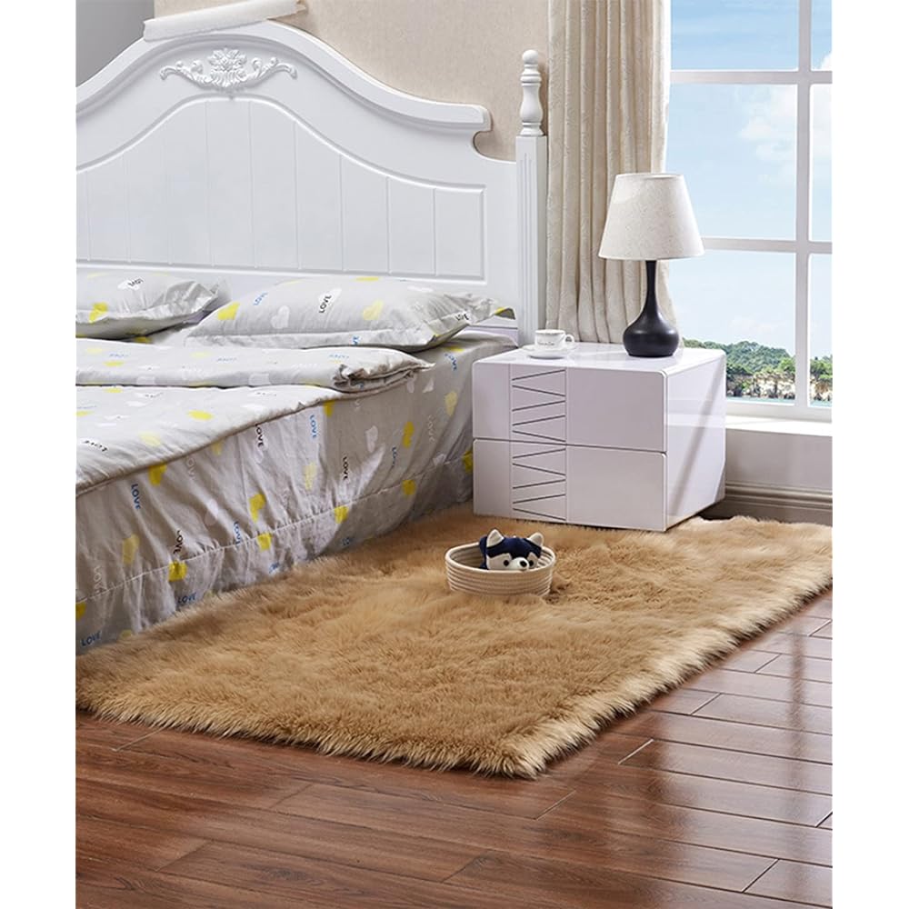 Fur Rug Faux Fur Shearling Rug Washable Fur Mat Sofa Pink Stylish Floor Mat Interior Room Fur Rug Rug Fluffy Fluffy Fake Fur (CAMEL)