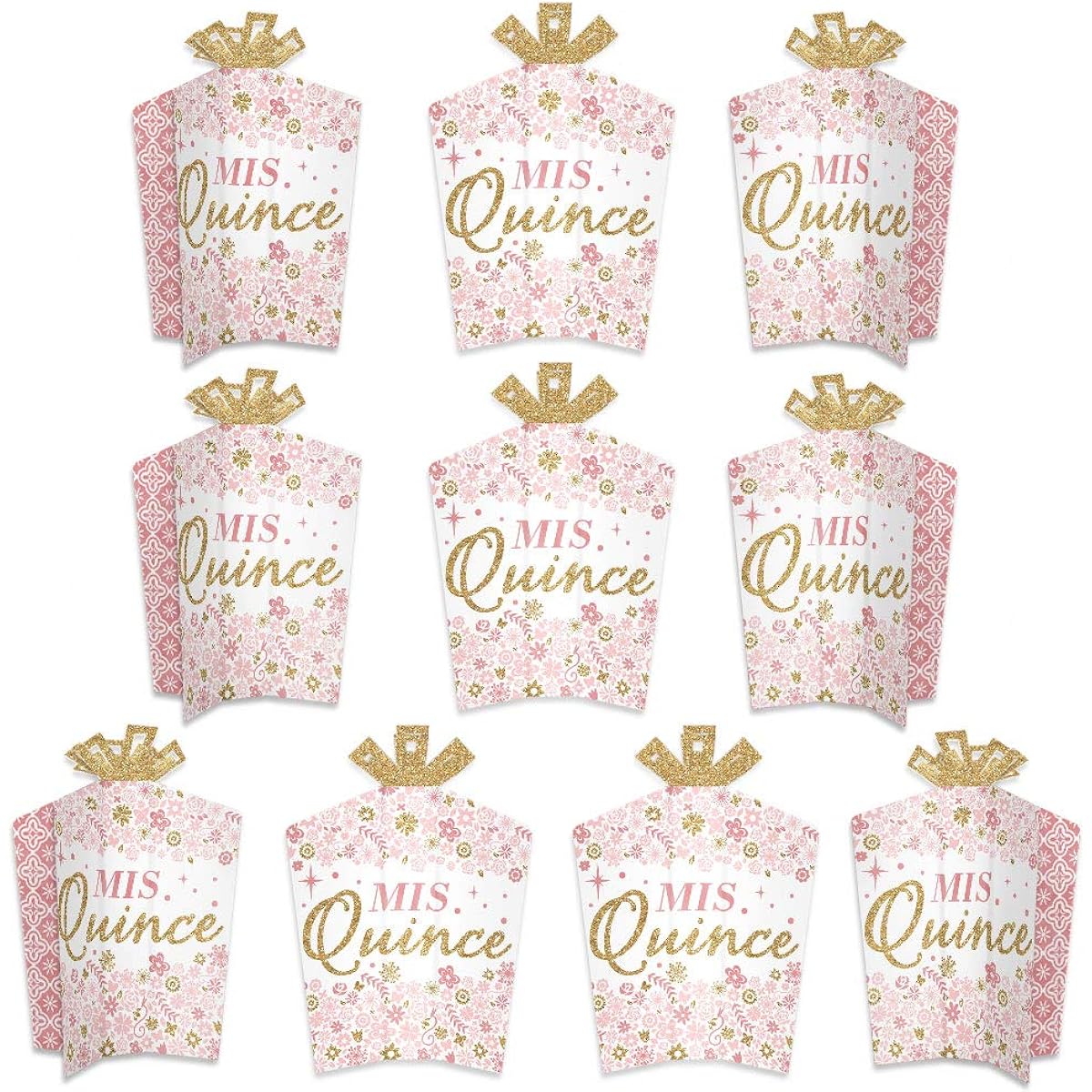 Big Dot of Happiness Mis Quince Anos – Table Decorations – Quinceanera Sweet 15 Birthday Party Fold & Flare Centerpieces – 10 Pieces