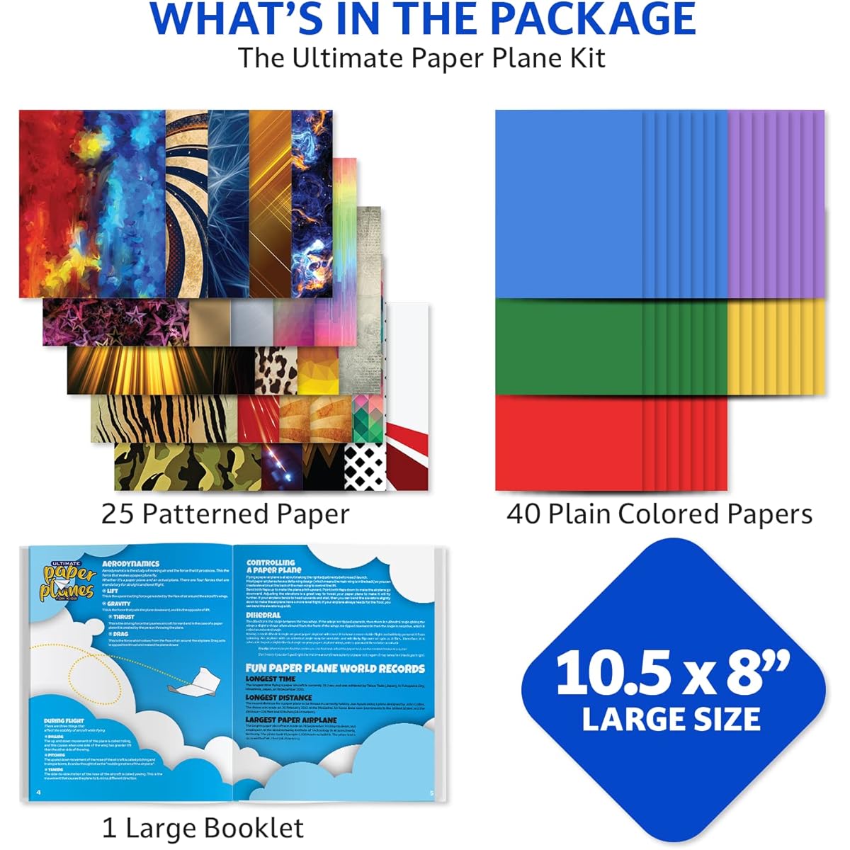 Paper Airplanes - Craft KitsAirplane Activities for Kids | Set Includes 65 Sheets 40 Colored 25 Patterned Paper, Paper Airp