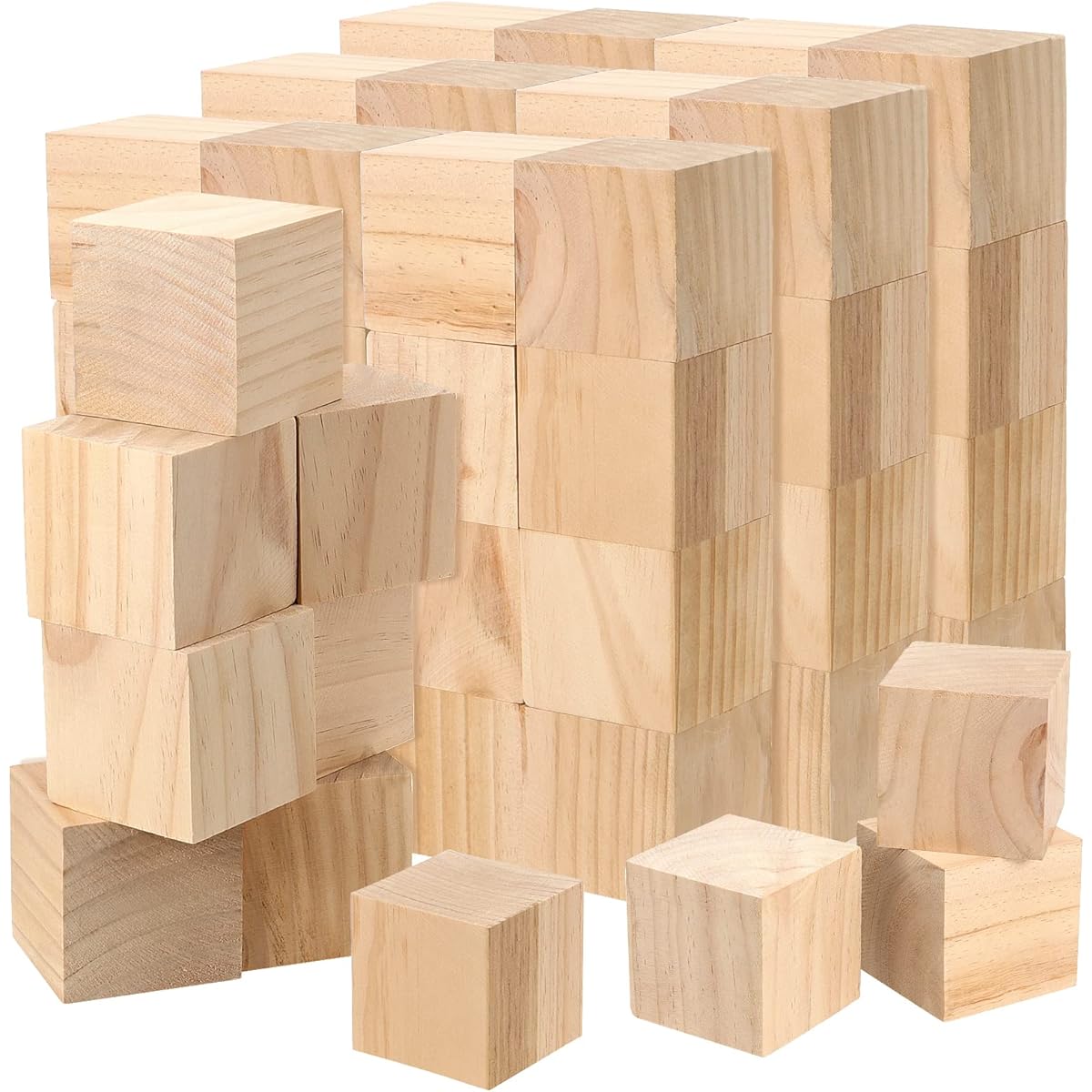 JEUIHAU 60 Pieces 2 Inch Wooden Cubes Unfinished Wooden Craft Blocks Natural Blank Wooden Square Blocks for Puzzle Making Crafts DIY Projects