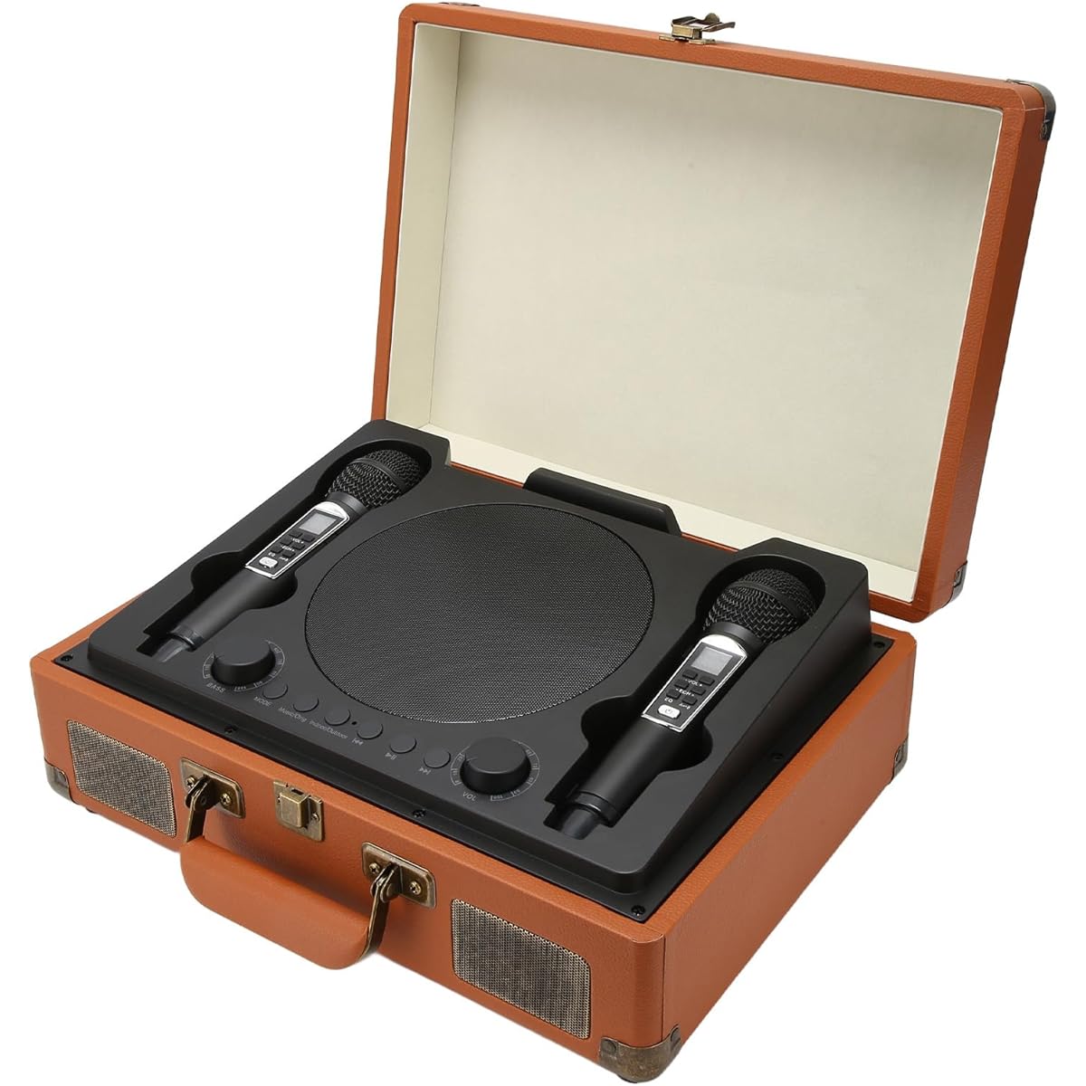 Retro Karaoke Machine with 2 UHF Microphones, Portable Bluetooth Speaker Mic Set, Supports TF Card USB, AUX IN, for TV, Home, Karaoke, Singing Party