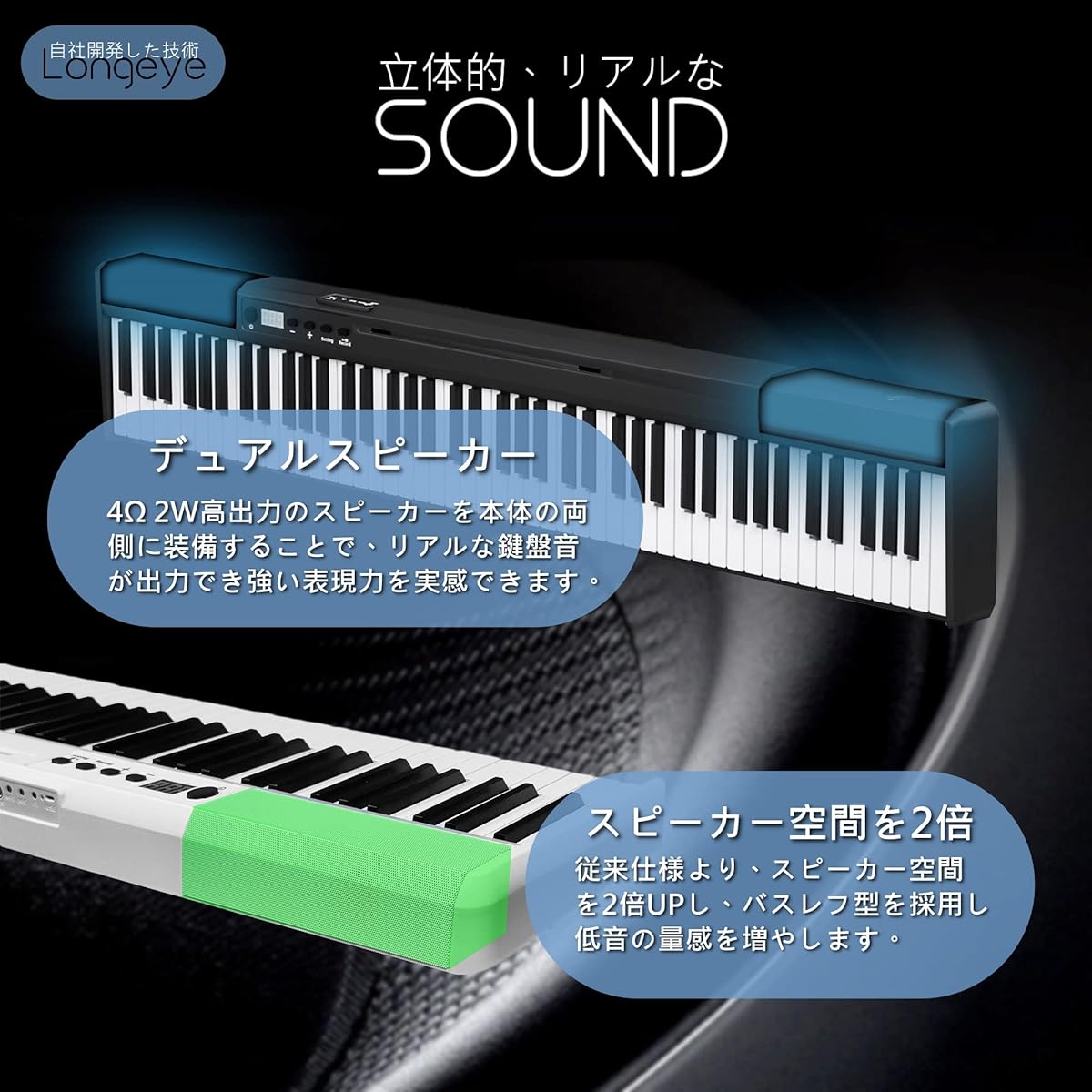 ano Stand Set] Longeye Digital Piano 88 Keys with Stand, Portable, Ultra Compact, 10mm Stroke, Built-in Battery, Long-Lasting Use, Perfect for Practice, Case Included, Pedal Included, MIDI Compatible, Music Stand, Keyboard Stickers, Earphones (Black Set)
