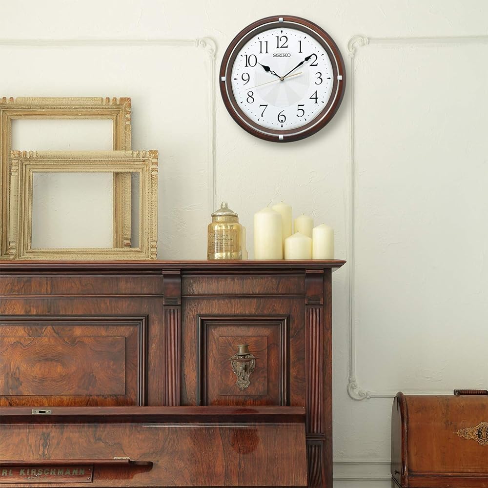 Seiko Clock Radio Wall Clock Dark Brown Wood Diameter 325 x 49mm KX265B