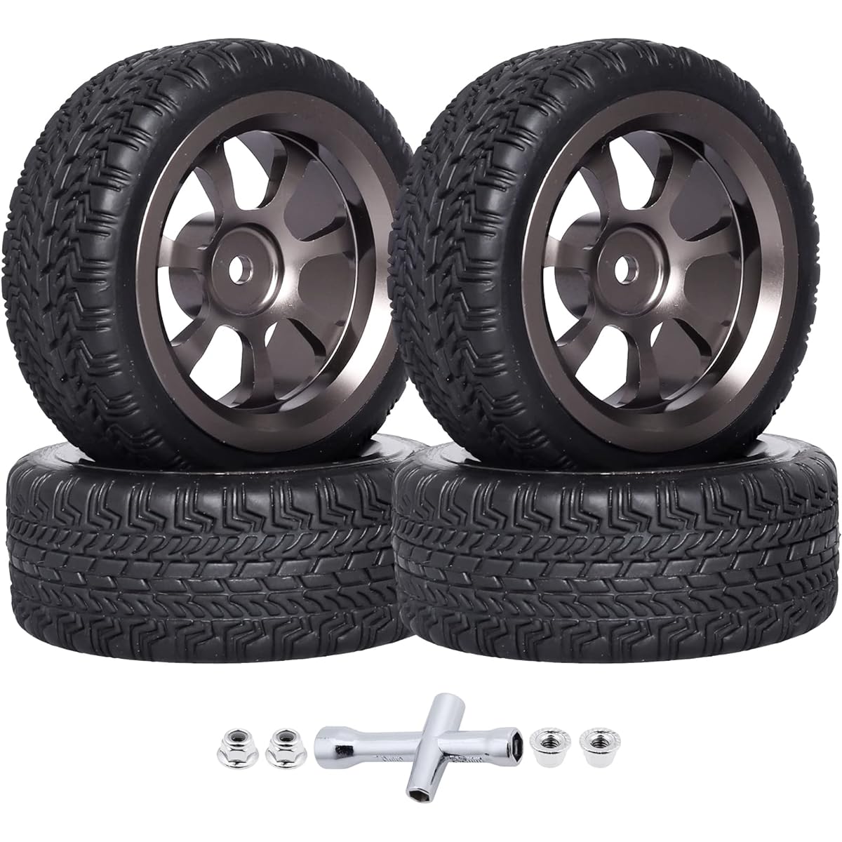 Hobbyfire Adhesive OD 2.5" Aluminum Metal 12mm Hex Wheels and Tires Compatible with 1/10 On-Road Racing Car Drift Traxxas Tamiya HPI Redcat HSP Set of 4 (Color C)