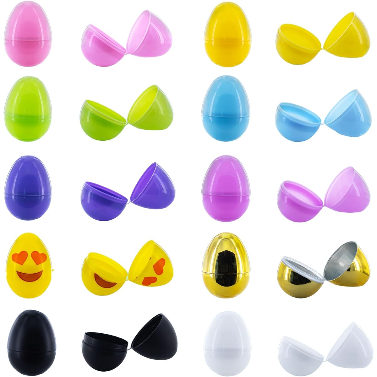 Set of 48 Plastic Easter Eggs Pastel Gold White Black Emoji 2.25"