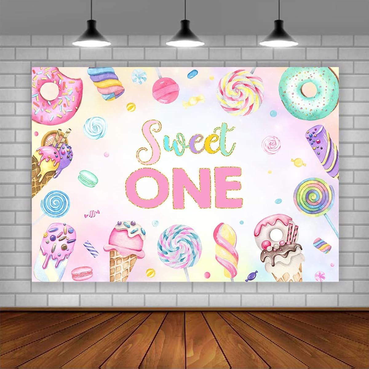 Lofaris Donut Sweet One Backdrop Birthday Party Girls Pink Sweet Candy First Birthday Backdrop Happy 1st Birthday Backdrop Cake Table Banner 5x3ft