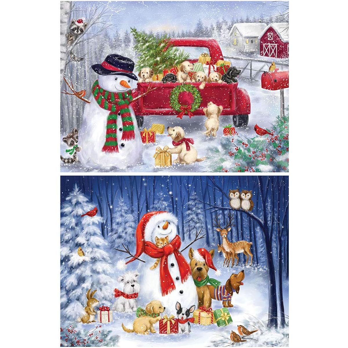 Bits and Pieces - Set of 2 500 Piece Jigsaw Puzzles for Adults - Each puzzle measures 16" x 20" - Winter Holiday Snowman Jigsaw by Artist Makiko