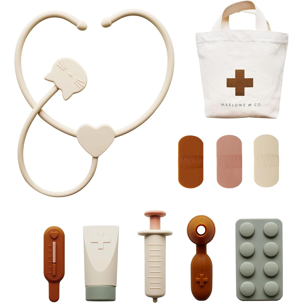 Marlowe & Co Silicone Doctor Kit Playset for Toddlers and Kids - 10 Piece Uni Toy Doctor Kit for Boys and Girls (Sand Multi Mix)