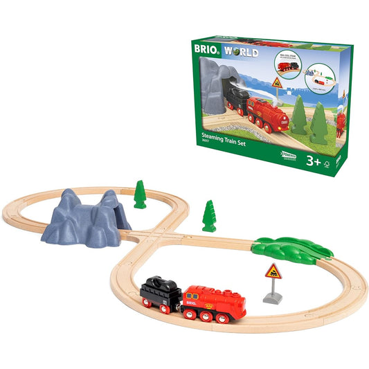 BRIO WORLD Steam Engine Train Set 36017 [24 pieces total] Ages 3 and up (Electric vehicle, train, toy, wooden, rails) Red, green, gray