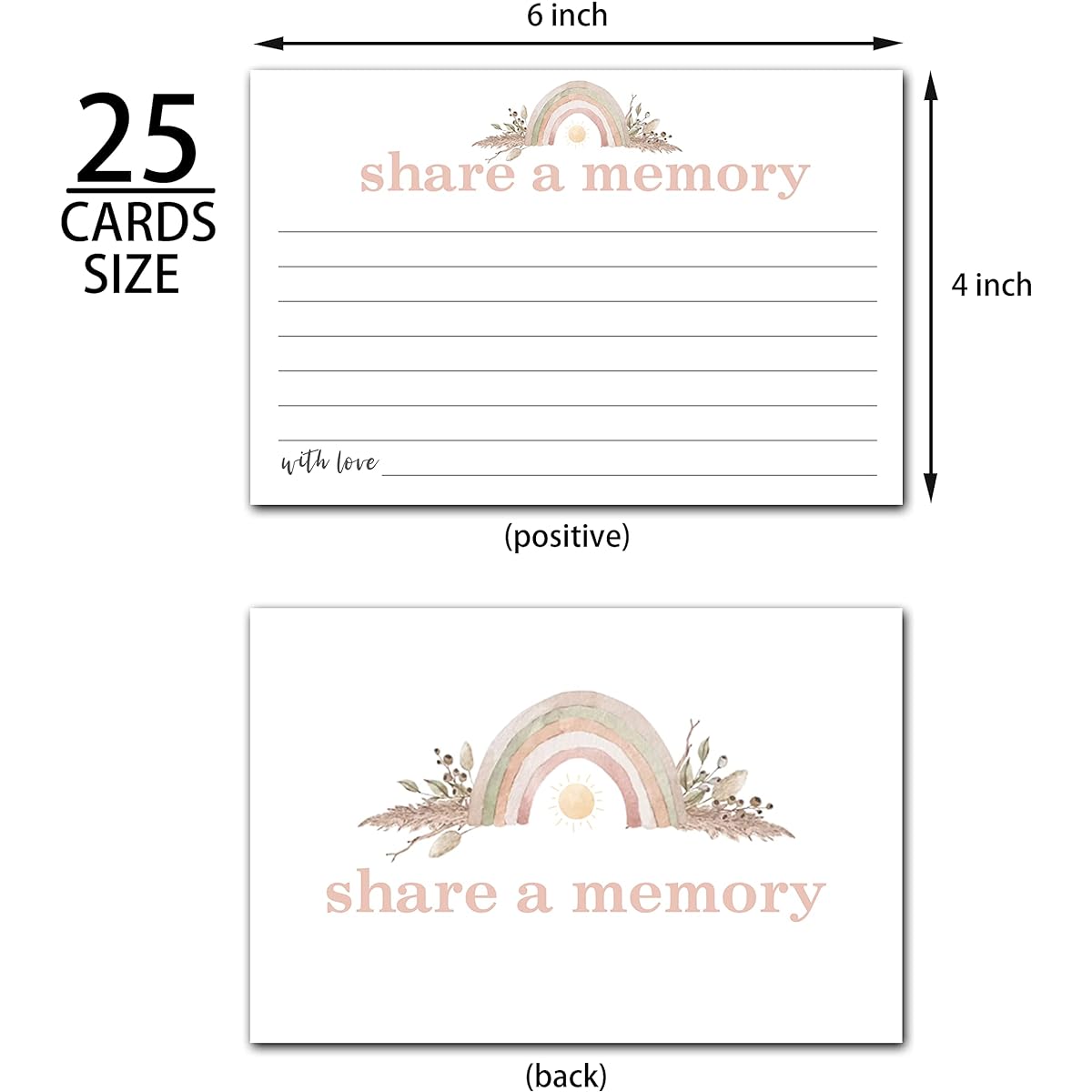 Rainbow Floral Share A Memory Card Life Birthday Anniversary Memorial Funeral Retirement Graduation Wedding Bridal Shower Games Going Out Party Guest Book Ideas 25 Cards (001-JYK 001)
