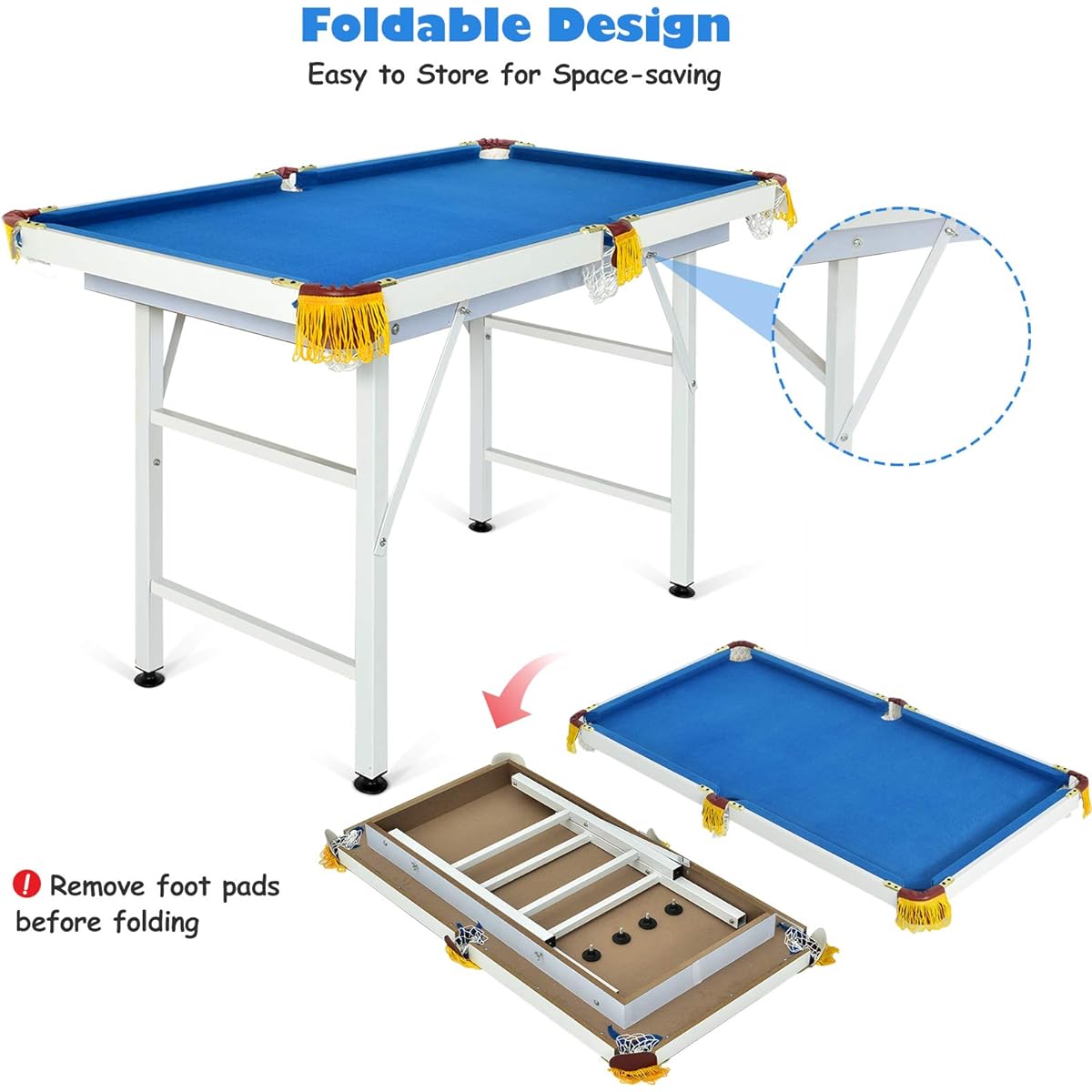 Costzon 47" Folding Billiard Table Pool Game Table with Cue, Triangle, Chalk and Brush for Kids