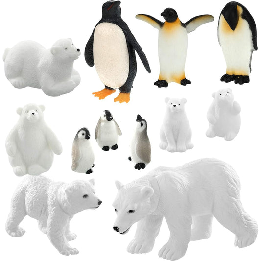 12 Piece Realistic Polar Animal Figures Arctic Toys Polar Animal Figure Set 6 Piece Polar Bear Figurine 6 Piece Emperor Penguin Family Figures Birthday Party Favors