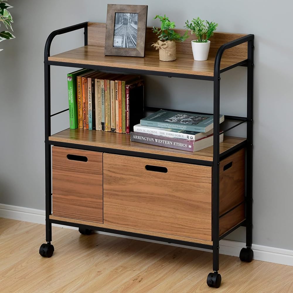 [Yamazen] Rack with casters, 3 tiers, wide, compatible with storage boxes for color boxes, robot vacuum cleaner can pass through, width 62 x depth 27.5 x height 76.7 cm, shelf assembly, oak YZCR-3W (OAK/BK)