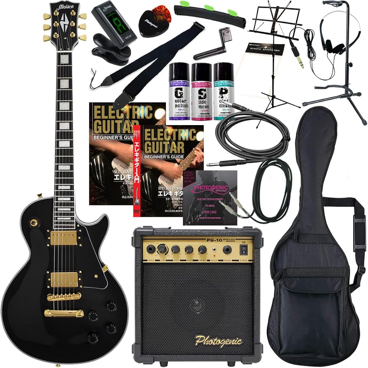 Maison Les Paul Type Electric Guitar LP-38C/BK Black Beginner's 20-Piece Set