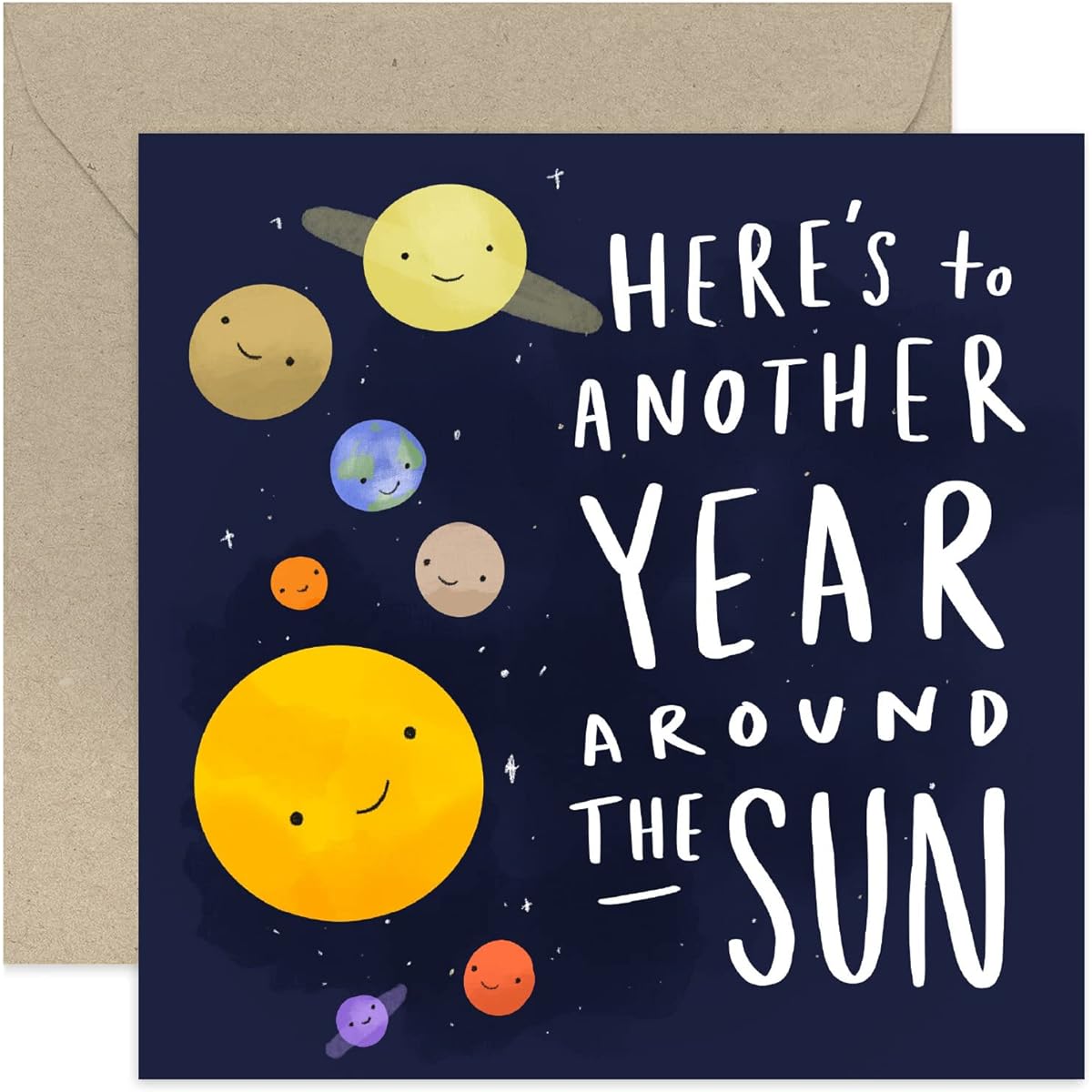 Old English Co. Another Year Around the Sun Planets Birthday Card for Him or Her - Fun Cute Space Birthday Greeting Card for Men and Women - Colorful Space Card | Envelope is Blank Inside