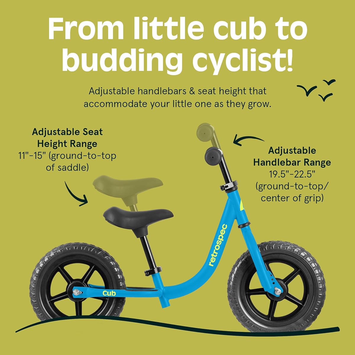 Retrospec Cub 2 Toddler 12 Inch Balance Bike 18 Months-3 Years No Pedal Beginner Kids Bicycle Girls Boys Flat Tire Adjustable Seat Durable Frame