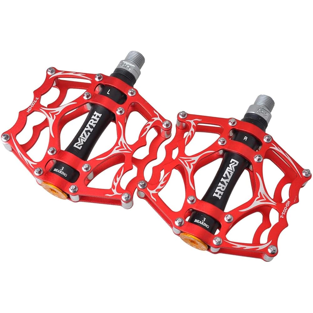 [Jpfashioning] Bicycle Pedals, Cross Bike Pedals, Double-sided Pedal, Ultra Lightweight, Aluminum Alloy, Flat Pedals, 3 Bearings, Non-slip Nails, Durable MTB Road Bike Set of 2