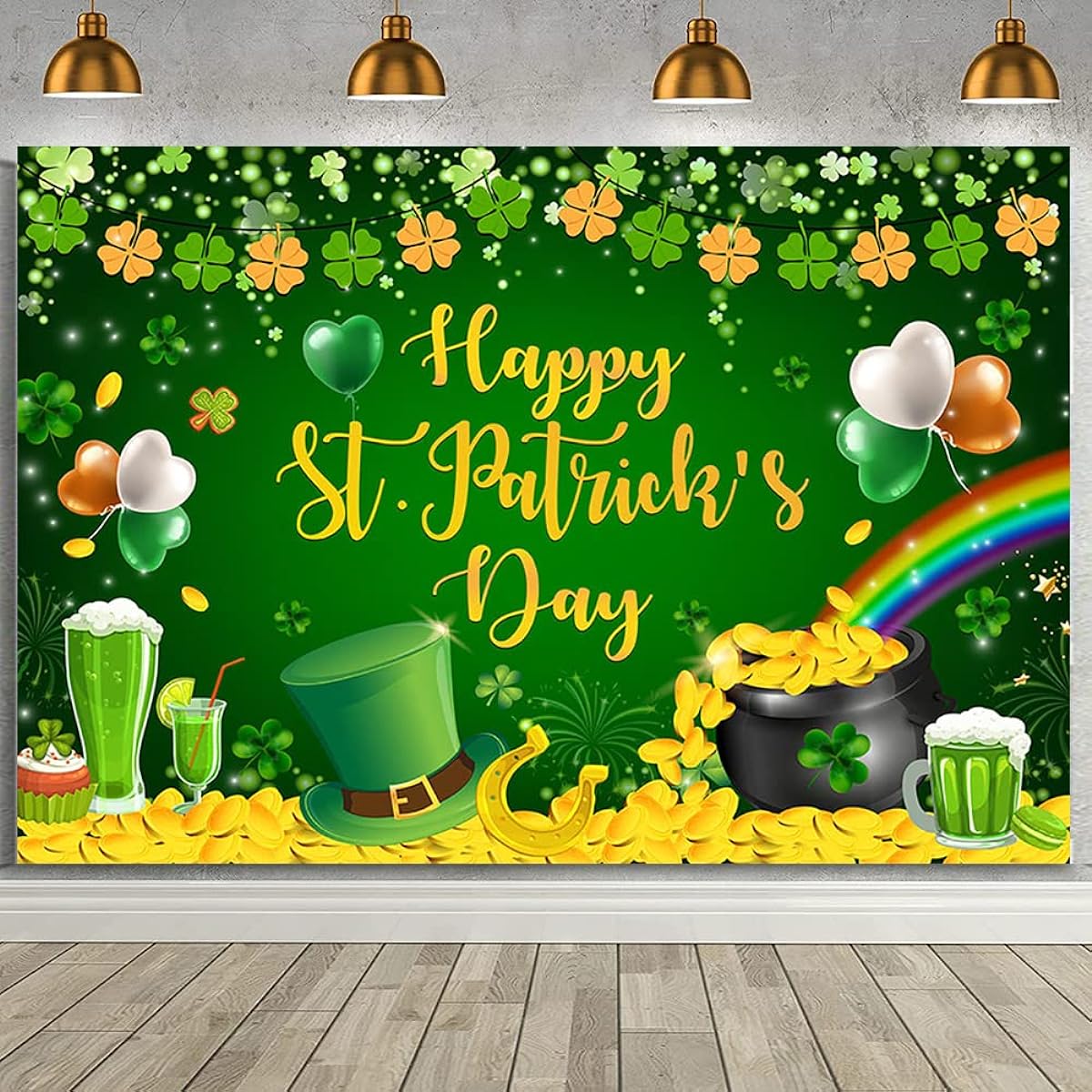 AIBIIN Happy St.Patrick's Day Decorations St. Patrick's Day Banner Backdrop Green Shamrock Photography Background St. Patrick's Day Green Background Beer Green Leaf Cover Banner Vinyl 7x5ft