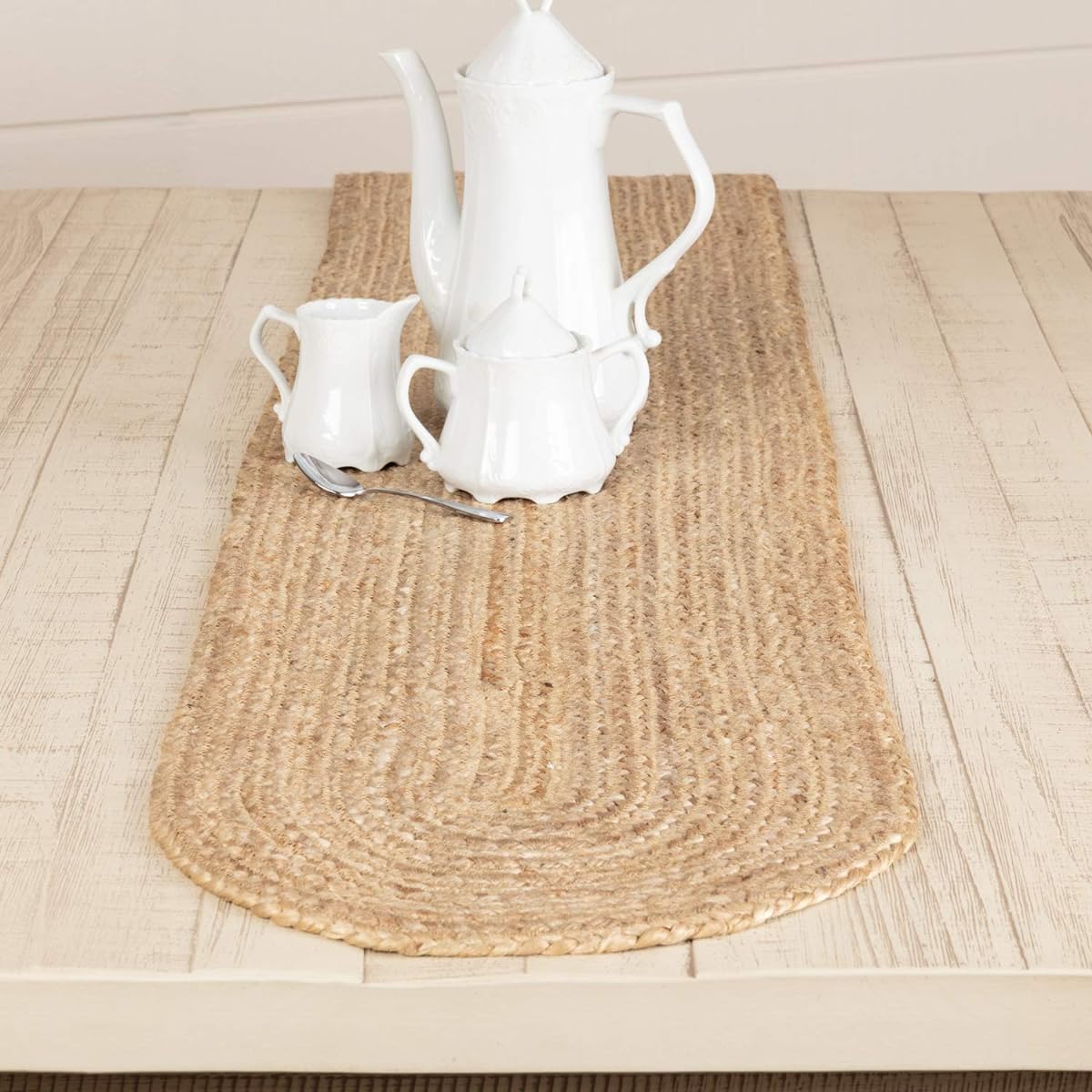 VHC Brands Jute Farmhouse Tabletop Kitchen Oval 13x90 Runner Natural Tan