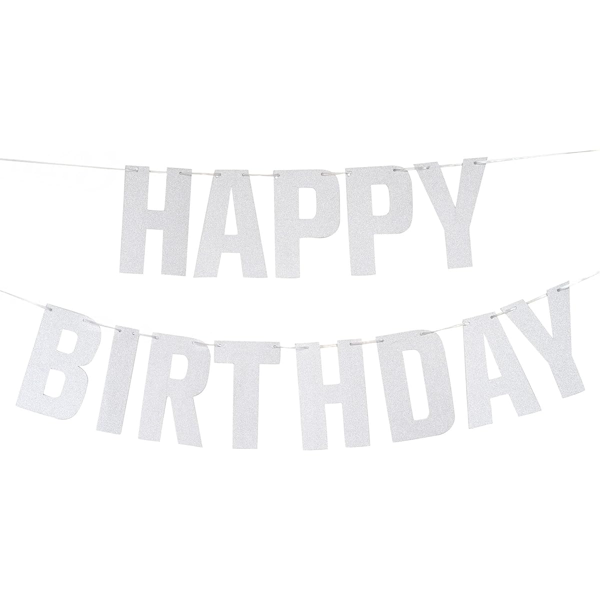 Silver Happy Birthday Banner Glitter Happy Birthday Sign for Birthday Party Decorations