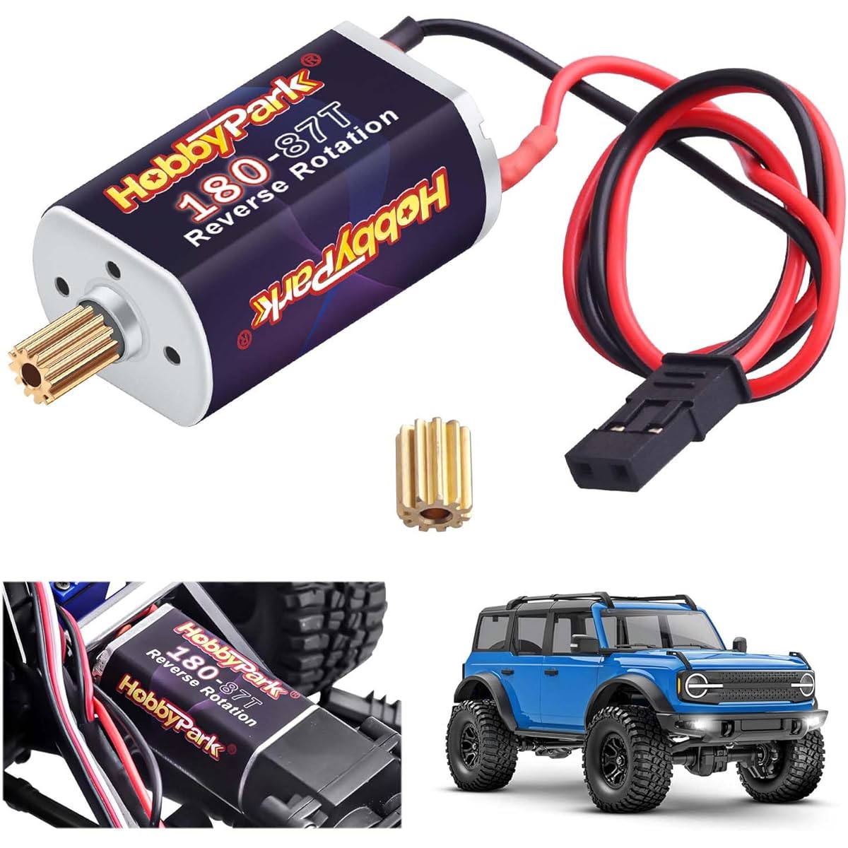 HobbyPark High Torque 180 87T Brushed Motor with Metal 11T Pinion Gear for TRX4M Upgrade 1/18 RC Crawler Car Replacement 9775