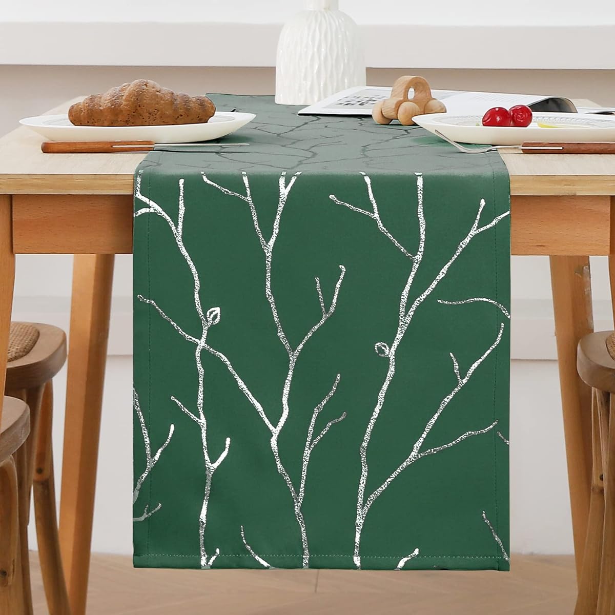 BUHUA Table Runner 72" Length Classic Farmhouse Tabletop Collection - Table Runner for Wedding Birthday Party Banquet Decoration (14x72" Green/Tree)