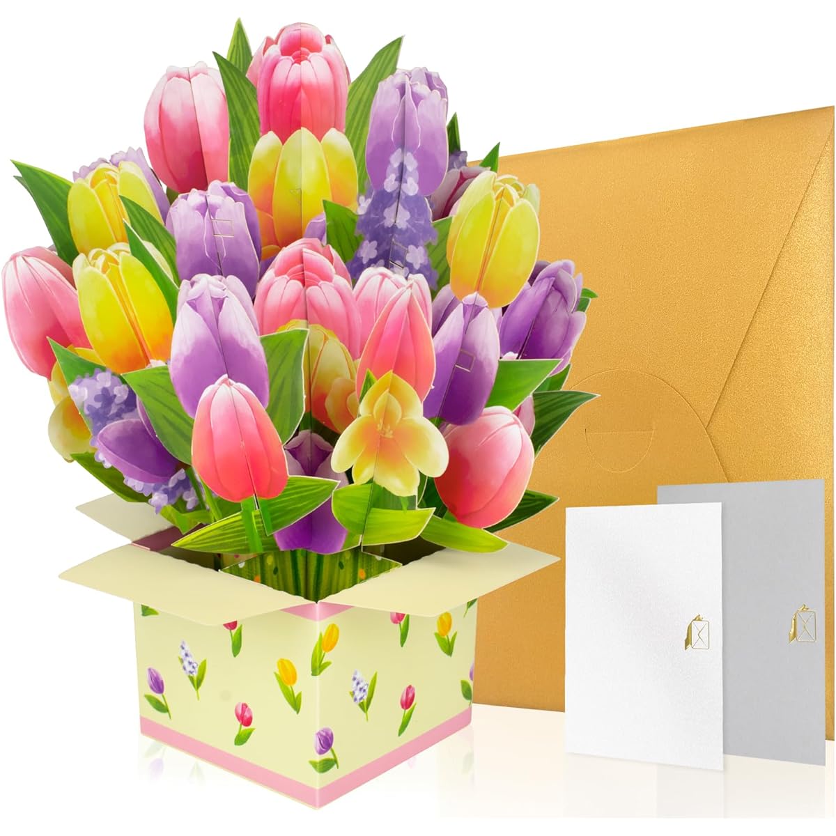 GREETING ART Pop Up Card 9.25 Inch Forever Flower Bouquet 3D Pop Up Greeting Card Tulip Bouquet Pop Up Card Wife Anniversary Card Valentine's Day Card Thank You Card Flower 3D Card