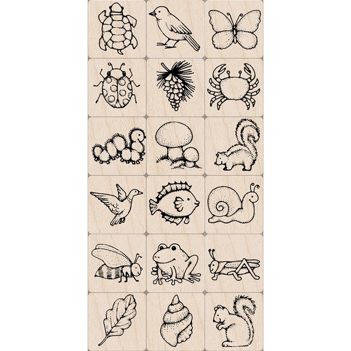 Hero Arts Ink'n Stamp Tub LL373 Mounted Rubber Stamp Wood Block Stamp and Ink Pad Cube Set - Nature