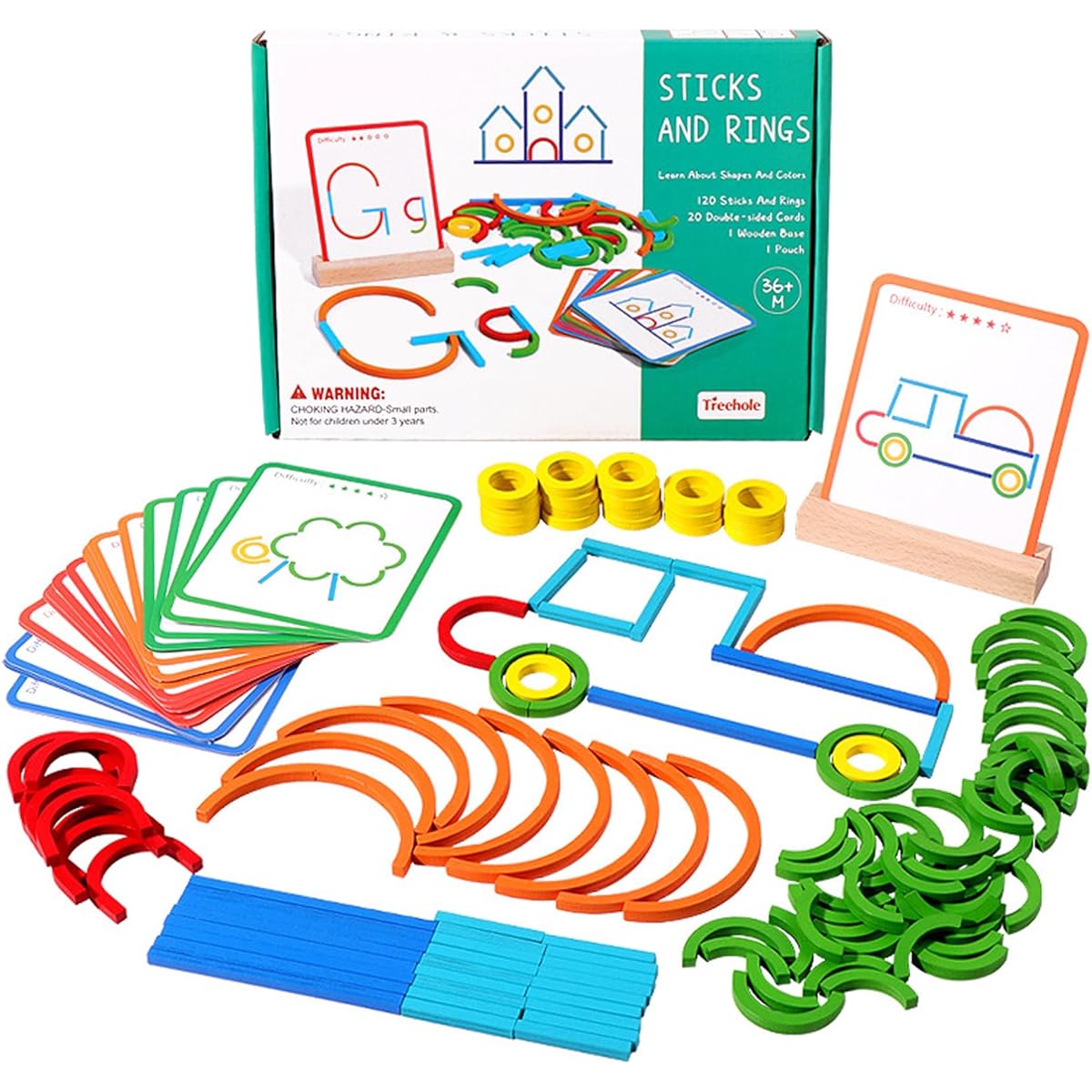 Creative Stick & Ring Building Toys Letter & Pattern Matching Flash Cards Toys Early Education Learning Puzzles for Toddlers Intelligence Development Learning Fine Motor Skills for Preschoolers