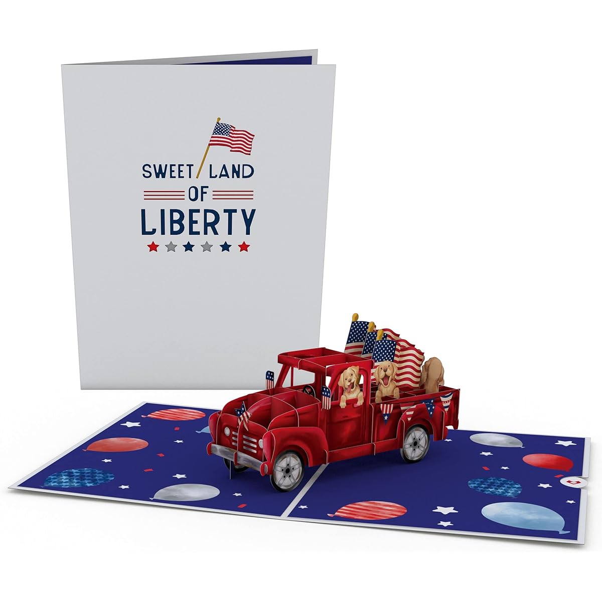 Lovepop Americana Truck Pop Up Card - 4th of July - Handmade 3D Pop Up Greeting Card - 4th of July Celebration Card 5 x 7 inches