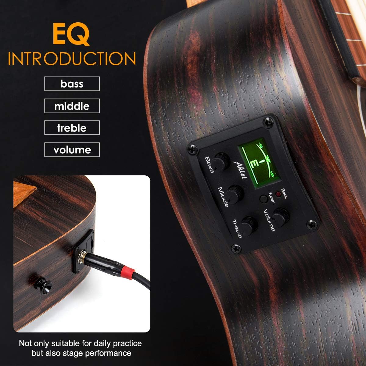 AKLOT Bass Ukulele, 30 Inch Ukulele Bass EADG Soft Case Strap Pick Included (Ebony Brown)