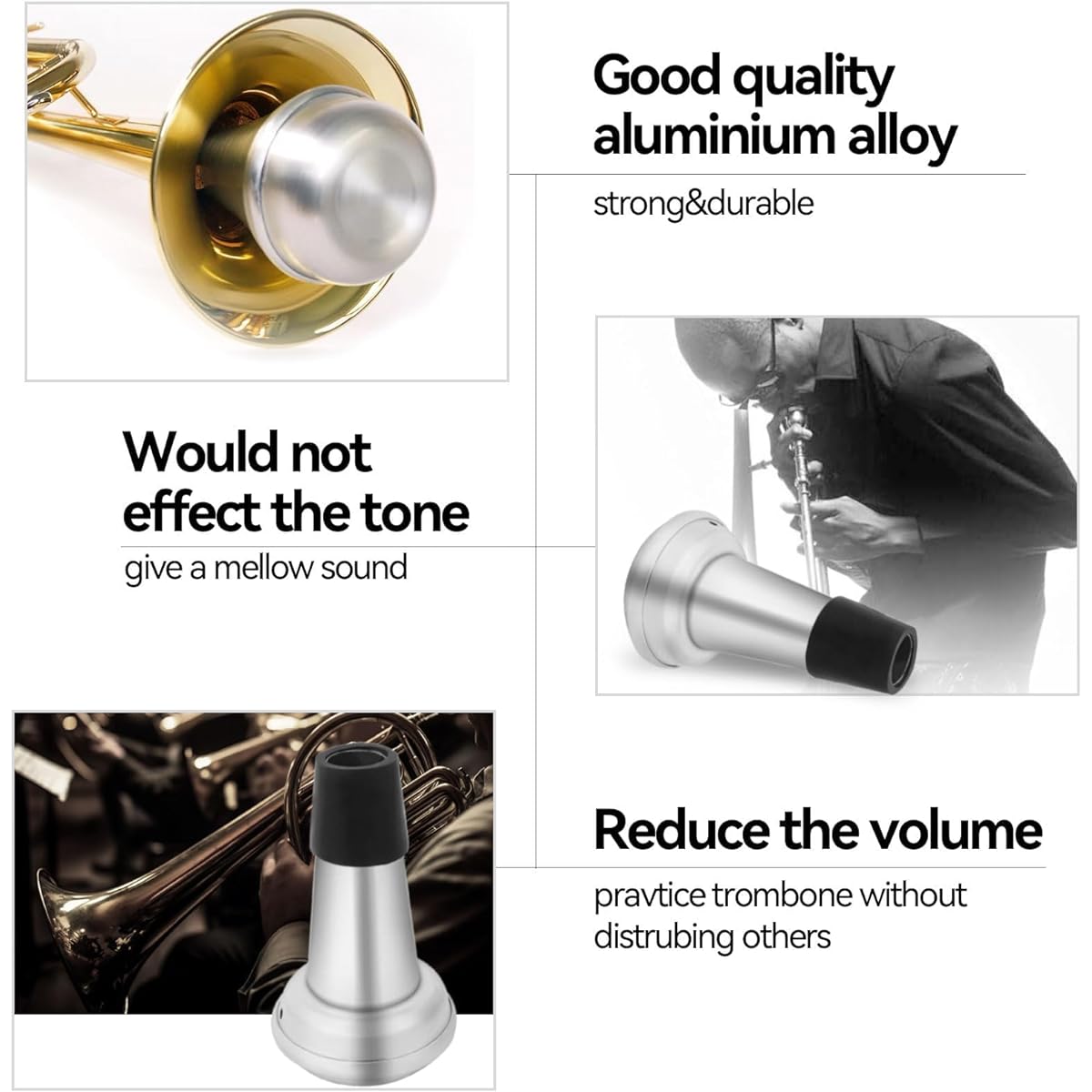 Trumpet Mute Aluminum Trumpet Straight Mute Pocket Trumpet Practice Mute for Jazz