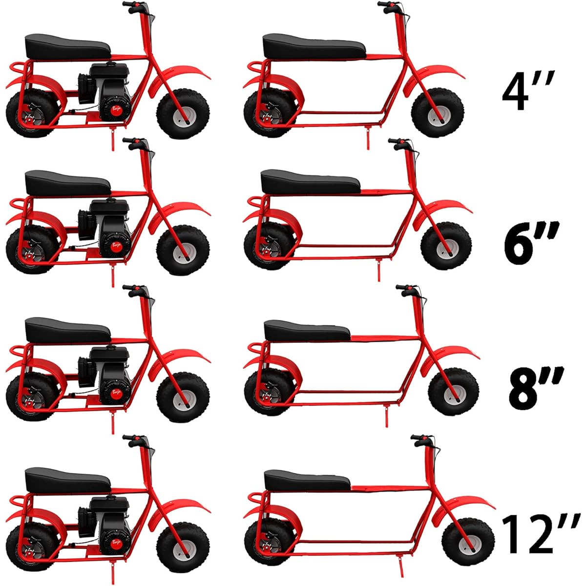 JMCHstore Mini Bike 7/8 Frame Extension Kit for Baja Doodle Bug DB30 (Blitz, Dirt Bug, Racer) 97cc Mini Bike Upgrade Frame Stretch Kit for Coleman Ct100U Mini Bike Parts 8" (Set of 4)
