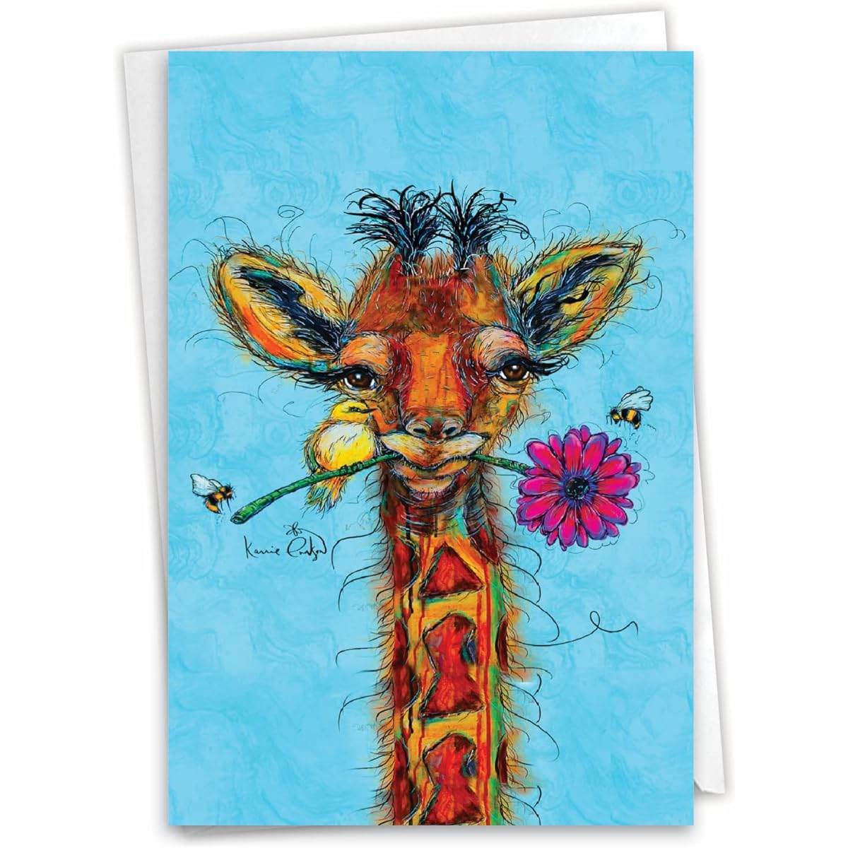 NobleWorks Birthday Greeting Card with 5 x 7 Inch Envelope (1 Card) BdayWiry Wildlife Giraffe C10324BBDG