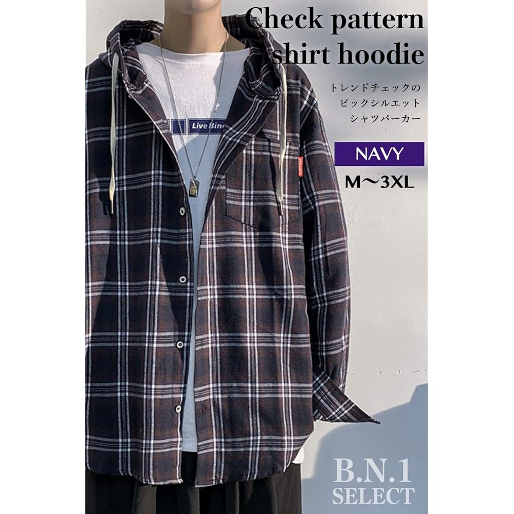 [BN1 Select] Parka Men's Shirt Check Large Size Long Sleeve 5 Sizes 3 Colors
