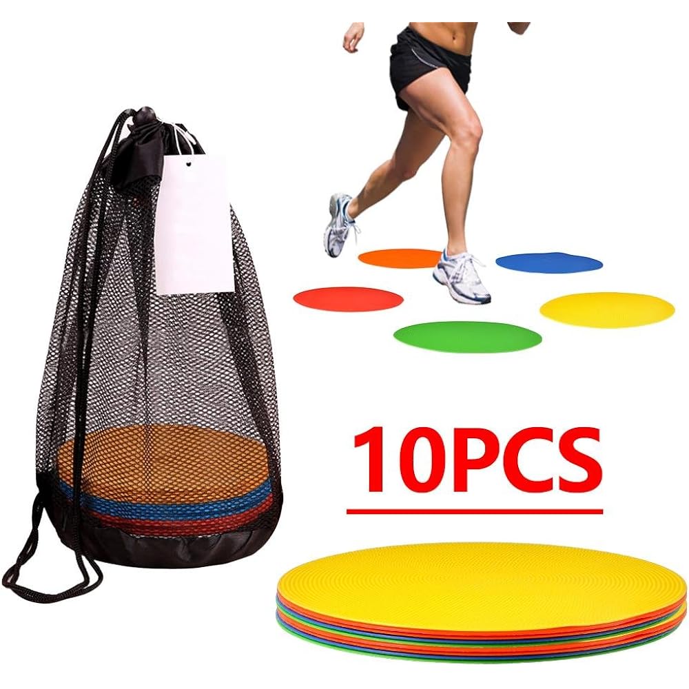 [Set of 10 sheets, 5 colors] Marker pad, flat marker, cone, soccer training marker, cone, for futsal practice, high visibility, high toughness, hard to break, sports, junior high school, physical education, soccer equipment, storage bag included