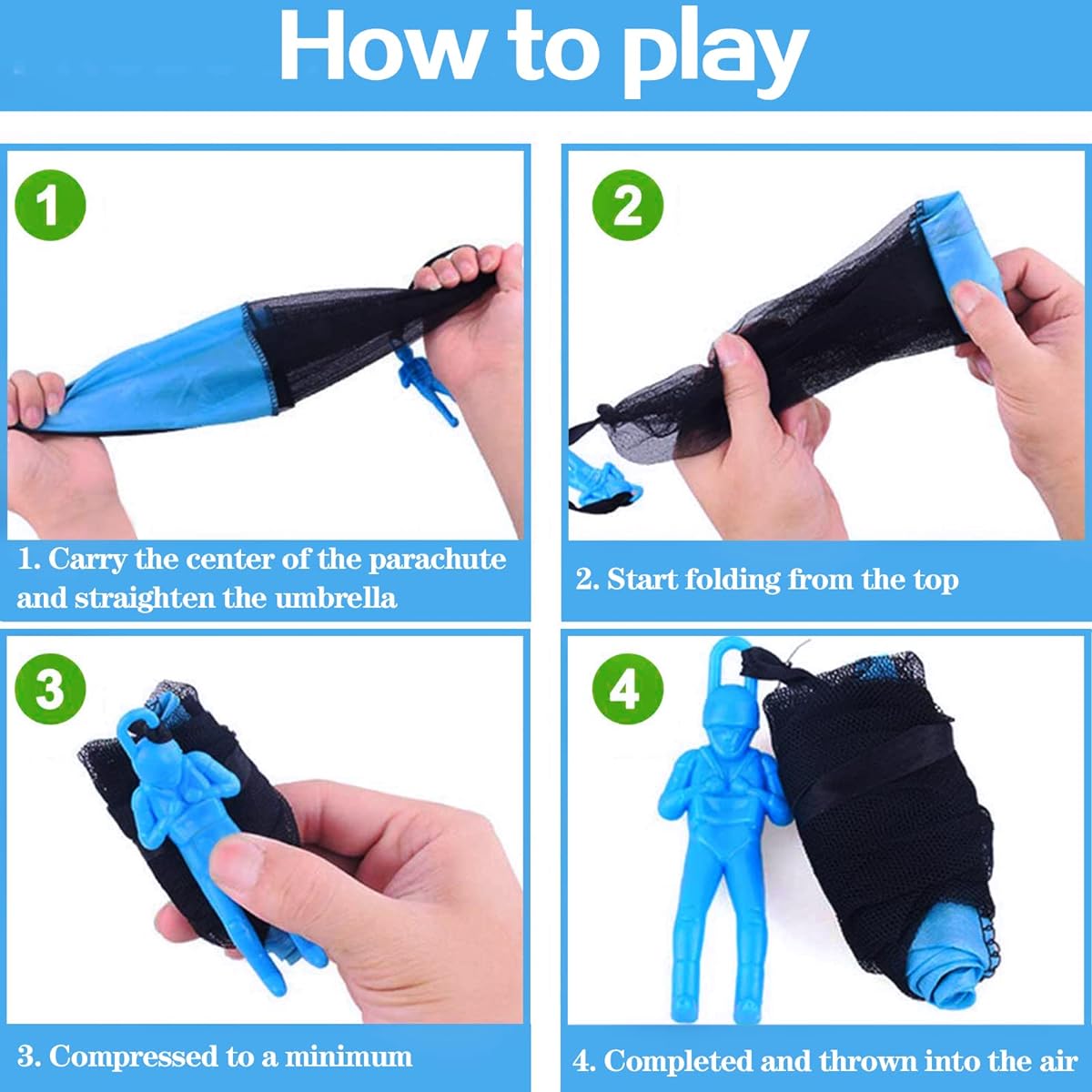 JX Parachute Toy, Tangle-Free Slow Throw Parachute for Men, Hand Thrown Parachute, Army Man with Parachute, Flying Toys, Outdoor Summer Activities, Play Gift, No Batteries or Assembly Required