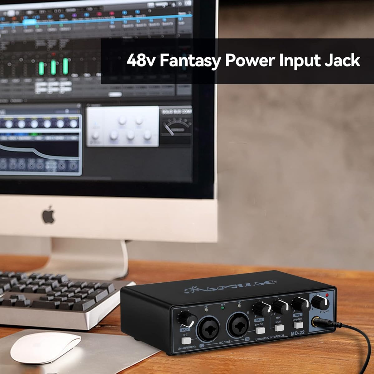Asmuse USB Audio Interface 24-bit/196kHz Professional Sound Card Audio Mixer with XLR/TSR/TS Ports for Guitarist/Vocalist/Podcaster/Producer (Black)