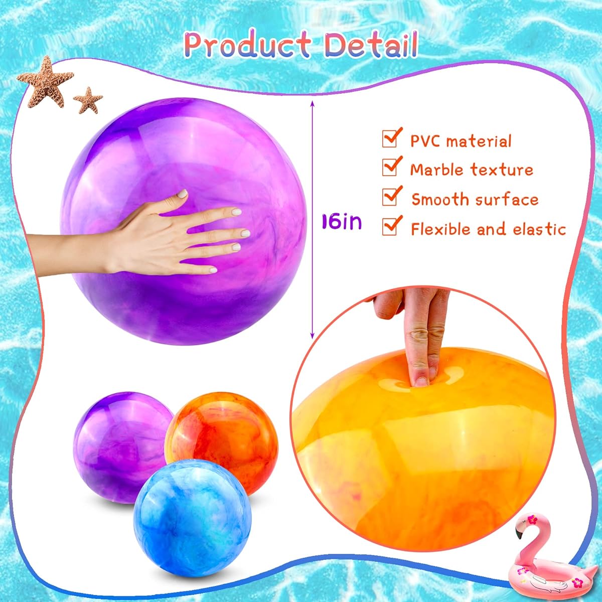 HolyMaji 3Pcs 16 Inch Marble Pattern Bouncy Ball Large Inflatable Rubber Playground Sensory Ball Inflatable Big Cloud Bouncing Ball for Adults Pets Children Beach Water Play Indoor and Outdoor Games