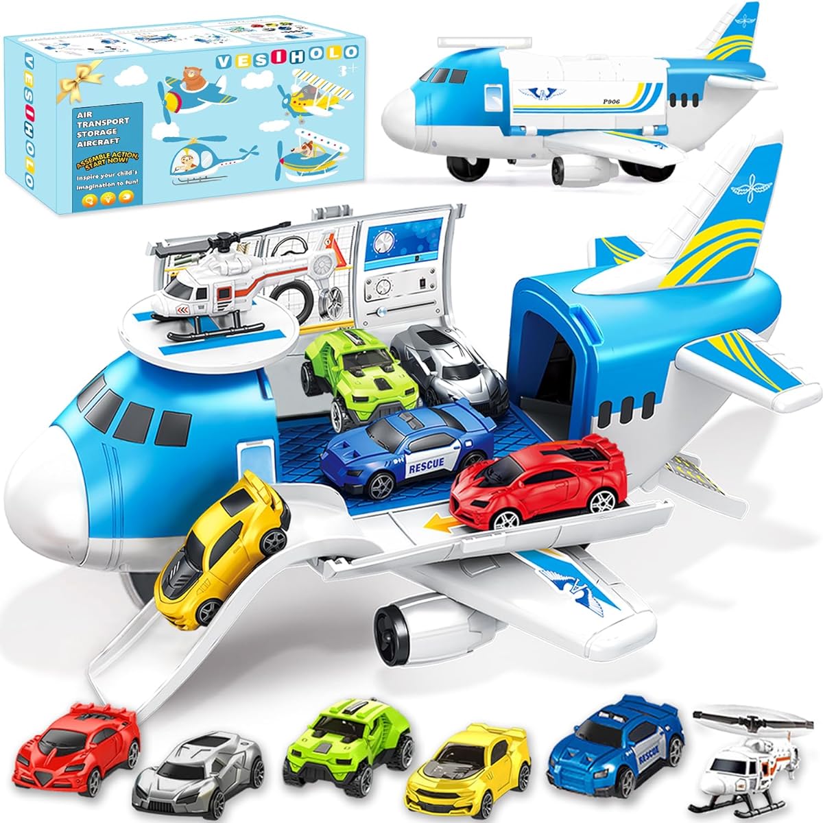 GUDEHOLO Plane Toys, Plane Toys for 3 Year Olds, Toy Planes for Boys 4-7 Years Old, Toys for 2 Year Olds 3 4 5 Year Olds, Plane Toys, Transport Cargo Plane for Kids 3+ 4+ 5 Years Old and Up Toys