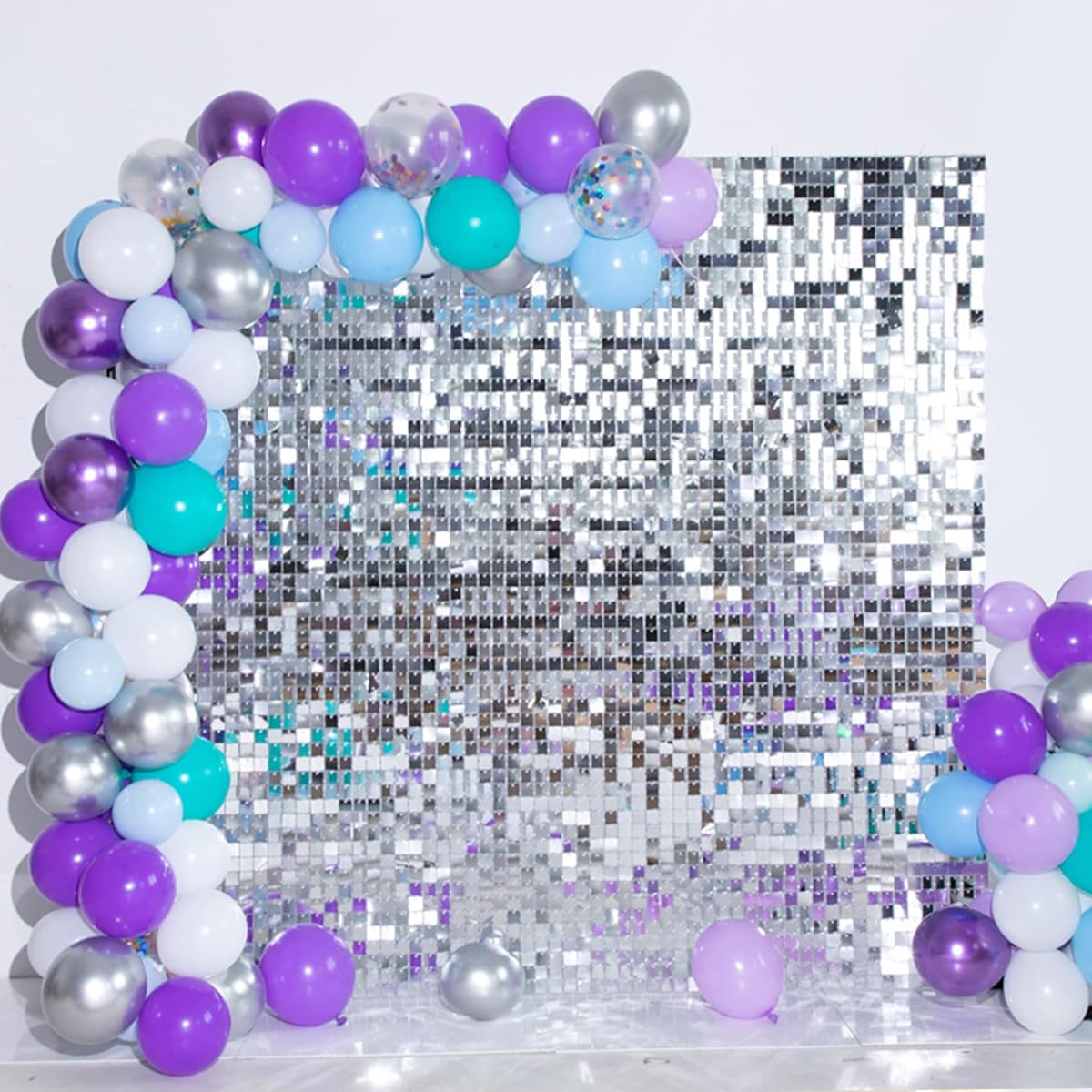 Kate 24 Pieces Pre-assembled Silver Shiny Sequin Wall Backdrop Panels Sparkly Photo Props for Birthday Wedding Party Decorations 11.8 x 11.8 inches (30 x 30 cm)