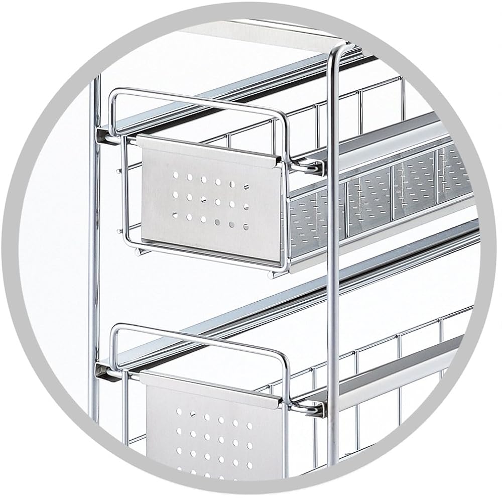 Yoshikawa Made in Japan Under Sink Slide Storage 2 Tiers Width 15 Silver 1305695