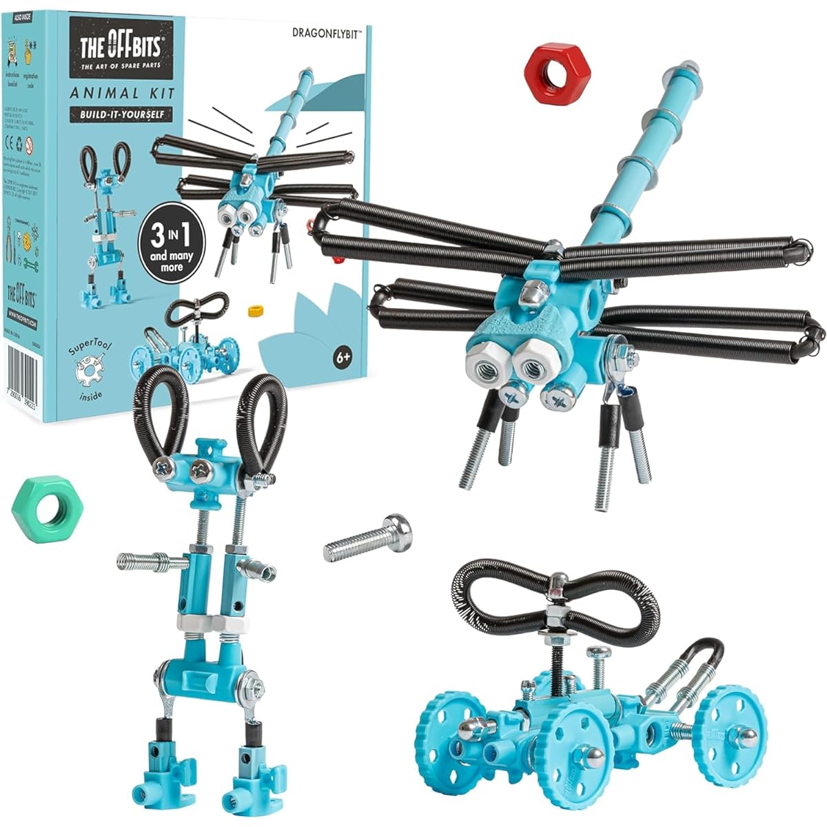 Off Bits Dragonfly Toy Erector Set Educational Build Your Own Robot Animal Stem Toys for Boys and Girls 60+ Pieces Engineering Kit Building Toy Steam Gift Ages 6+ 6 Years 7 Years 8+