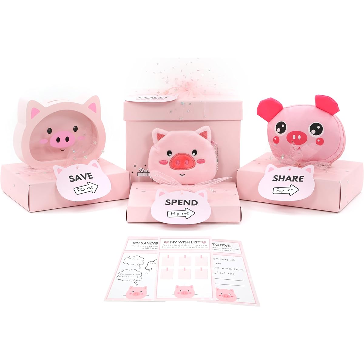 Happy Lolli Birthday Gift for Girls/Boys - 3 Individually Wrapped Gifts with 3 Tasks to Teach Your Child Responsible Money Management and Includes Piggy Bank, Wallet and Tote Bag - Ready to Give