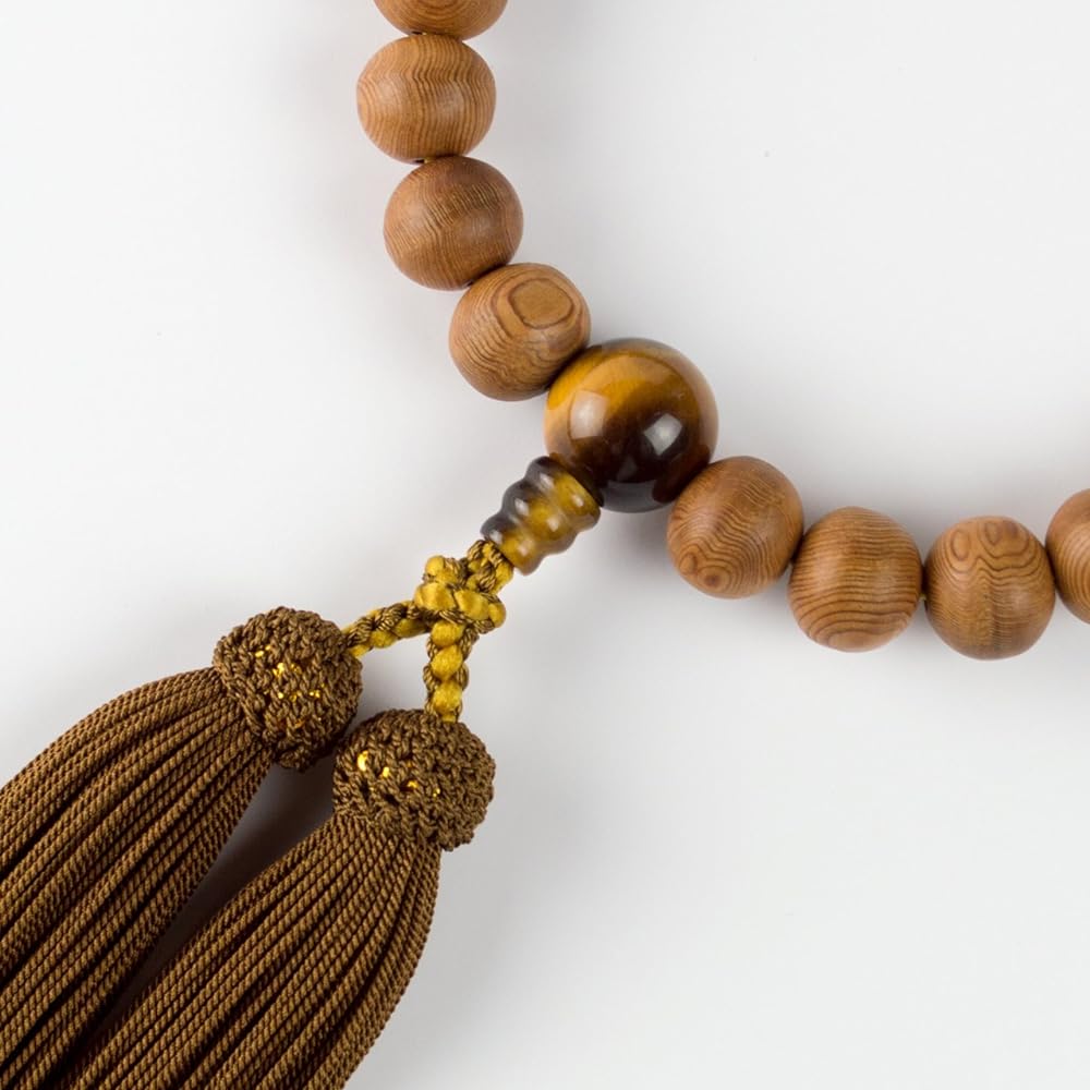 Sato Funeral Yakusugi (Tiger Eye Stone) 22 Beads for Men Can be used by all denominations Made in Kyoto ``Comes with a carrying pouch'' ``Includes a Prayer Bead Sleep Case'' ``One Year Bead Repair Guarantee''