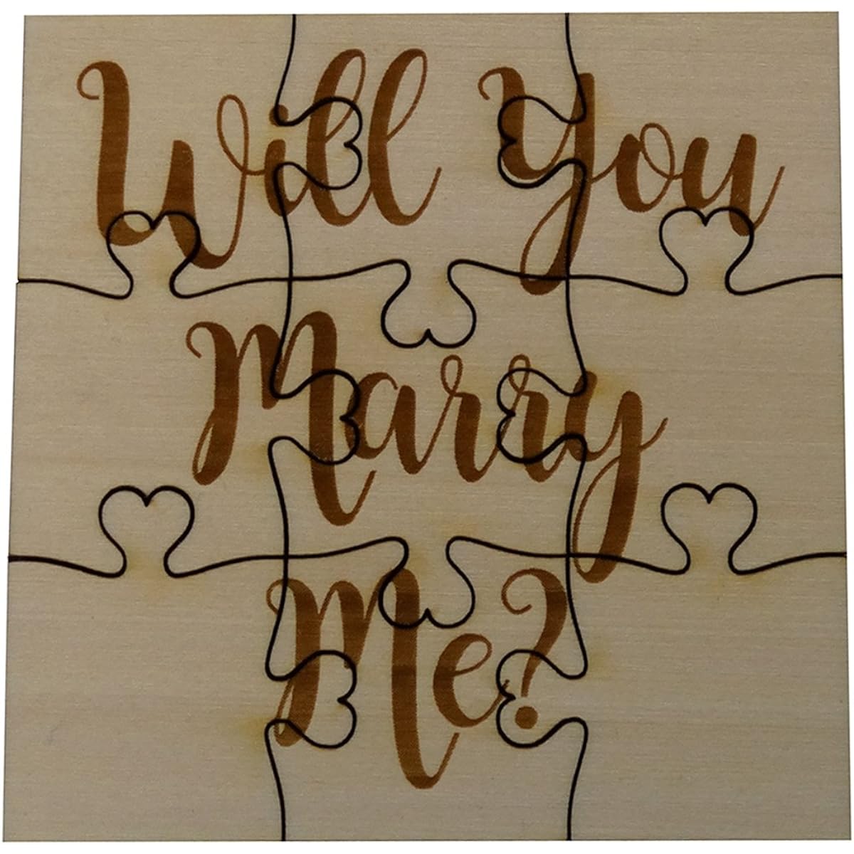 Will You Marry Me Proposal 9 Piece Square Jigsaw Puzzle Laser Engraved Basswood 3.5" x 3.5"