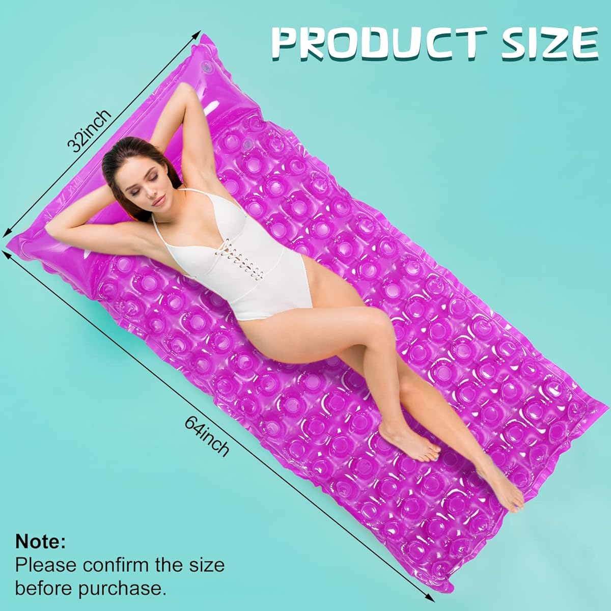 6 Pieces 64 x 32 Inch Inflatable Floating Mat Inflatable Pool Mat Pool Float with Headrest Pool Raft Swimming Pool Mattress Air Mat Float Raft Lounge for Swimming Pool Beach Lake 3 Colors