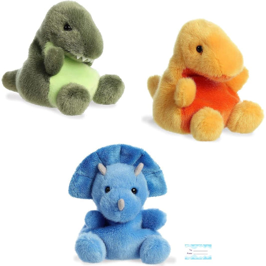 Aurora Palm Pals - Set of 3 Plush Dinosaurs - Tyranno Rex, Thunder Bronto and Tank Triceratops, with Gift Tag