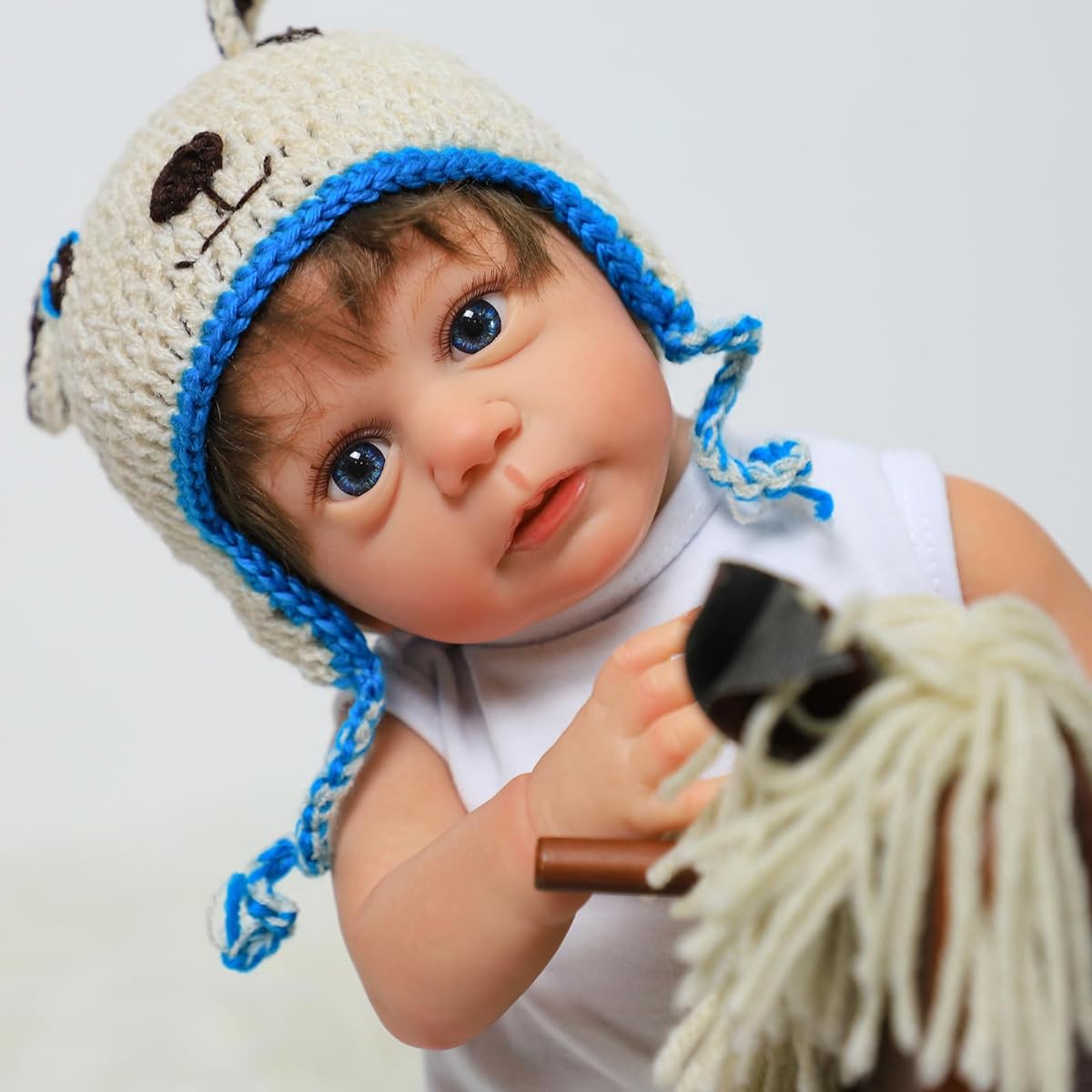 SCOM Lifelike Reborn Doll - 19" Realistic Baby Doll Mika Newborn Boy Open Eyes Soft Cloth Body Vinyl Hands and Feet Gift Age 3+