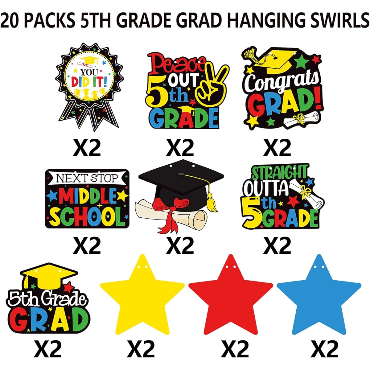 5th Grade Graduation Hanging Swirl 5th Grade Graduation Decorations 2023 Boys Girls 5th Grade Graduation Party Supplies 2023 5th Grade Graduation Party Decorations - 20 Pack